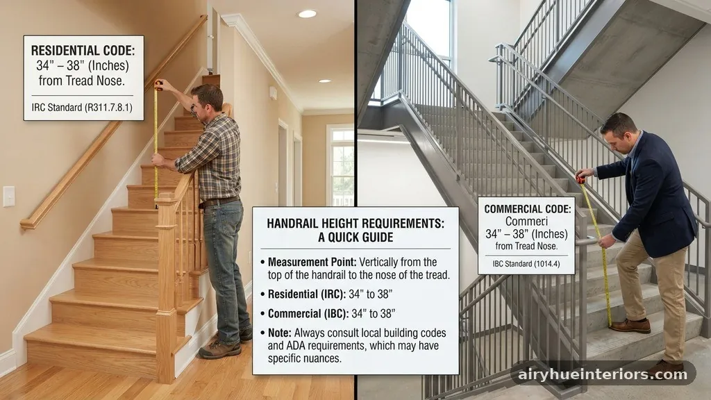 Differences Between Residential and Commercial Codes - What Is the Standard Code Height for a Stair Handrail from Tread Nose?