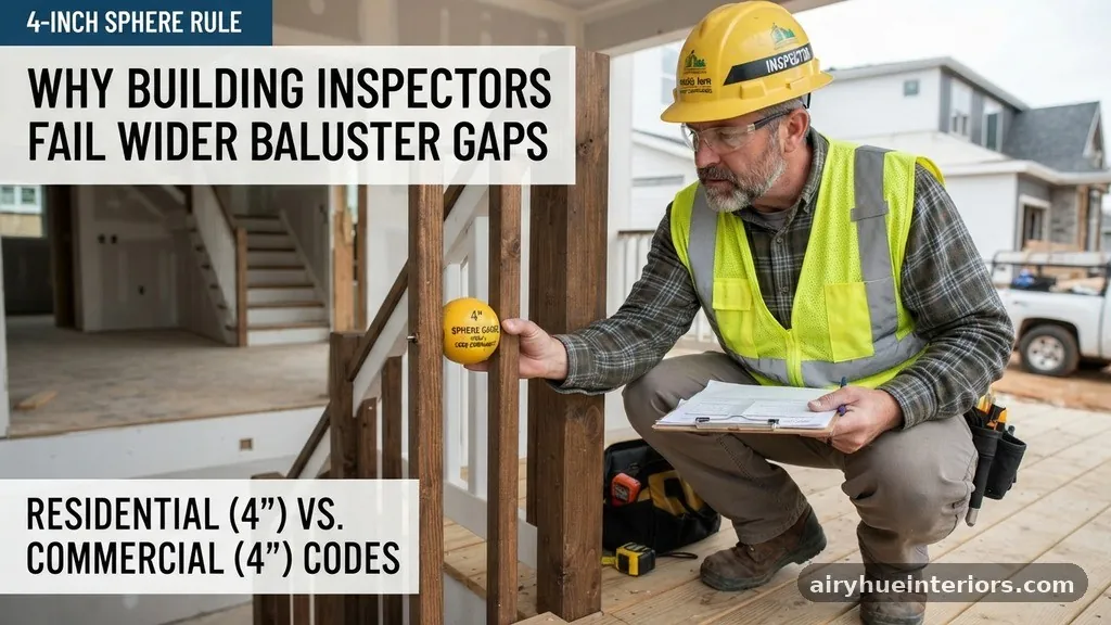 Differences Between Residential and Commercial Codes - The 4-Inch Sphere Rule: Why Building Inspectors Fail Wider Baluster Gaps
