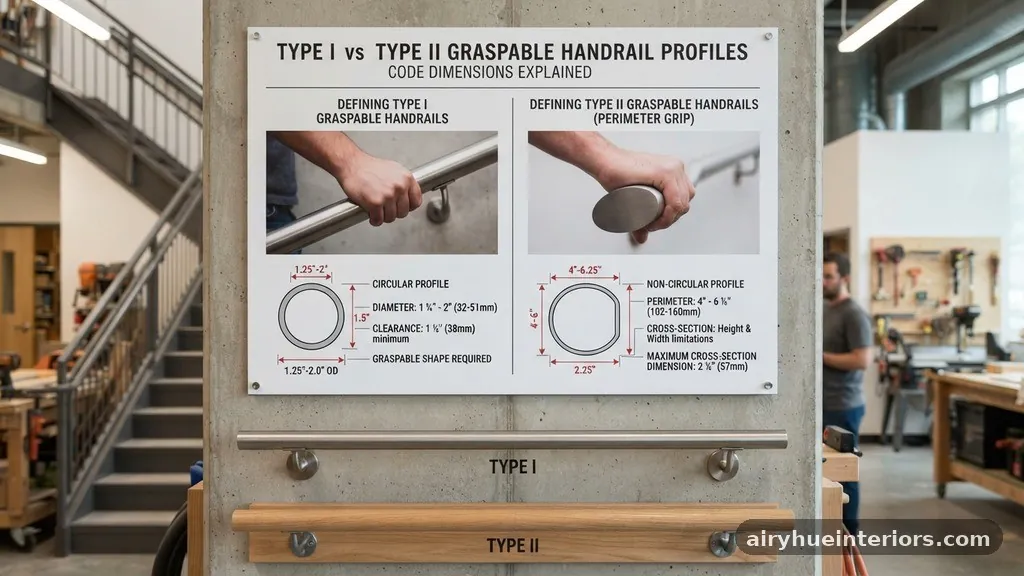 Type I vs Type II Graspable Handrail Profiles: Code Dimensions Explained