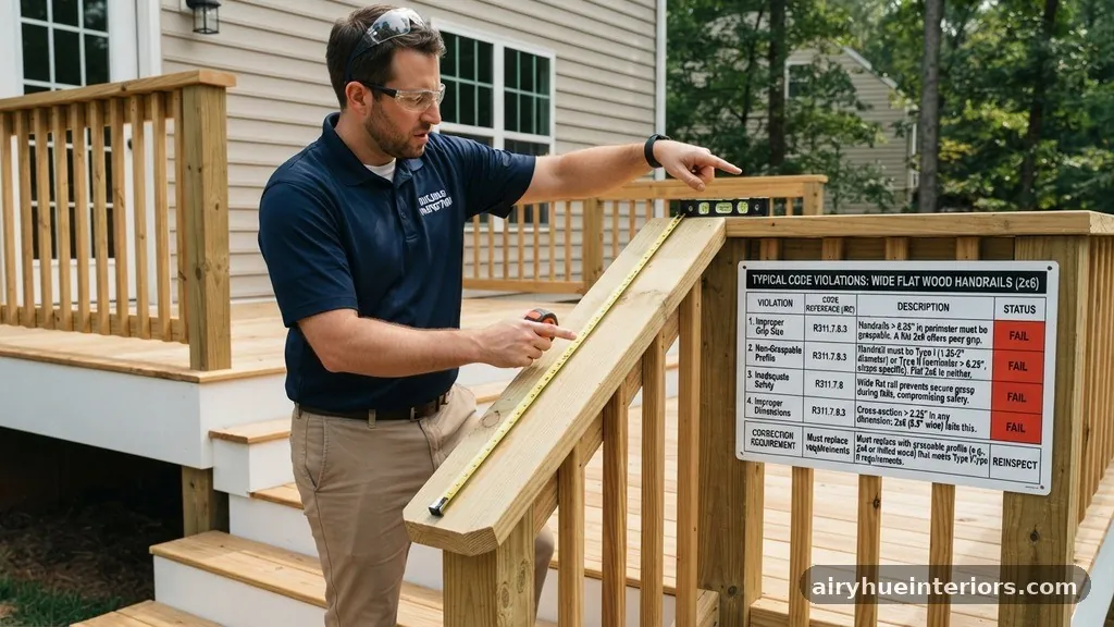 Typical Code Violations Table - Why Wide 2x6 Flat Wood Handrails Fail Residential Building Inspections